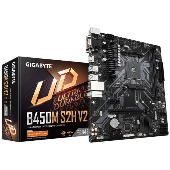 GIGABYTE B450M-S2H v2 DDR4 SATA3 M2 PCIe NVME HDMI DVI PCIe 16X v3.0 AM4 mATX - 1