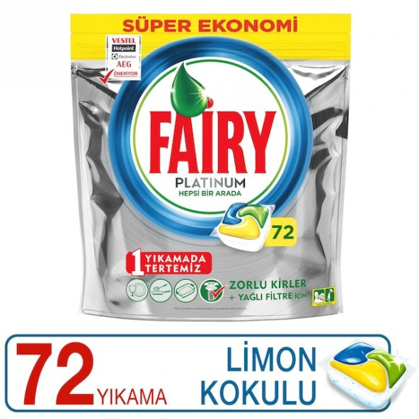 Fairy Platinum Limon Kokulu Bulaşık Makinesi Deterjanı 72 Tablet