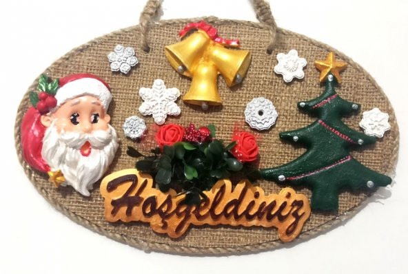 Çam Ağacı, Noel Baba Ve Hoşgeldiniz Yazılı El Yapımı Yılbaşı Kapı Süsü ürün görseli