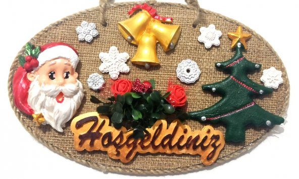 Çam Ağacı, Noel Baba Ve Hoşgeldiniz Yazılı El Yapımı Yılbaşı Kapı Süsü - Resim 2