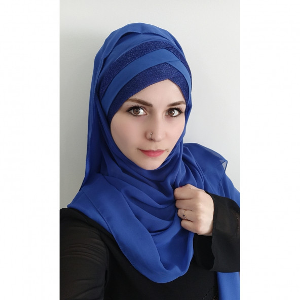 Kadın Hazır Şal Üç Banlı Titi Simli - 3