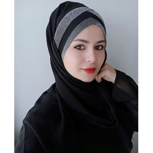 Kadın Hazır Şal Üç Banlı Titi Simli - 10