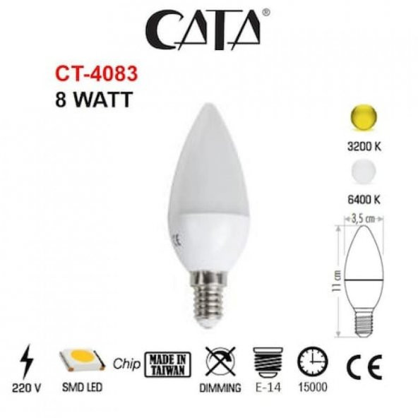 CATA 8 Watt Mum Buji Beyaz Işık ve Gün Işığı Led Ampül CT-4083 - 2