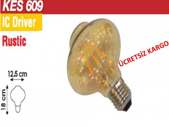 Global 4 Watt Flamanlı Rustik Ampul Ic Driver Rustik E27 4w 2700k