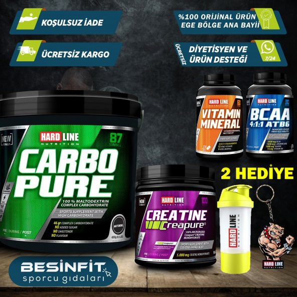 Hardline Carbopure 4000 Gr + Creapure + Vitamin Mineral + BCAA 4:1:1 Kombinasyonu - ÜCRETSİZ KARGO - 4