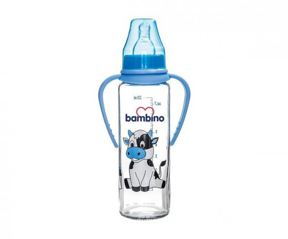 Bambino 0+ Ay Kulplu Cam Biberon 225 Ml - Mavi