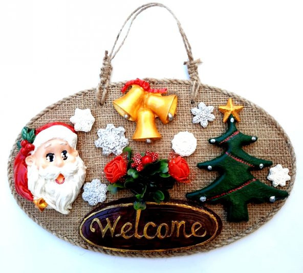 Welcome Yazılı Noel Babalı El Yapımı Yılbaşı Kapı Süsü - 2
