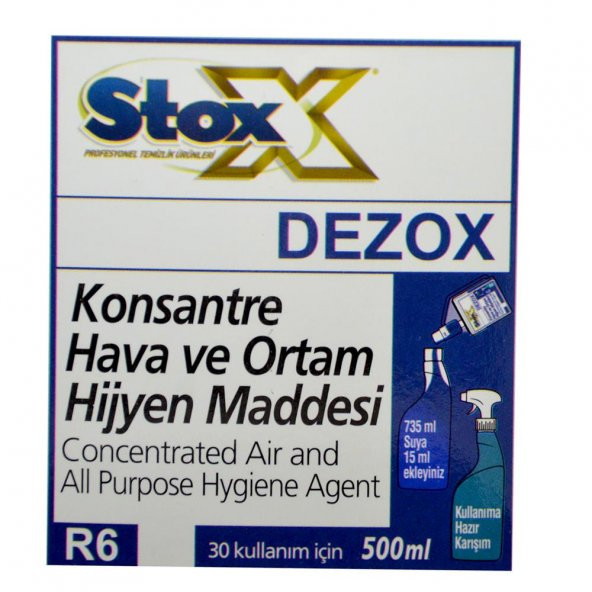 KONSANTRE HAVA VE ORTAM DEZENFEKTANI STOX DEZOX R6  500ML 250 LT URUN ELDE EDILIR - 5