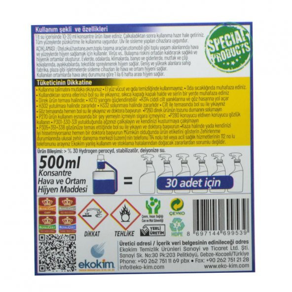 KONSANTRE HAVA VE ORTAM DEZENFEKTANI STOX DEZOX R6  500ML 250 LT URUN ELDE EDILIR - 6