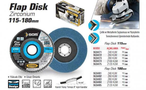 FLAP DİSK ZIMPARA ZİRKONYUM 180*22  KUM Z120 SGS485 - 1