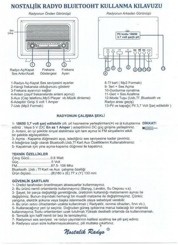 Nostaljik Radyo Ceviz Renk USB ve Bluetoothlu Aşiyan 1 - 3