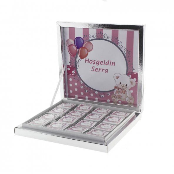 48 Adet İsim Etiketli Pembe Ayıcık Madlen Bebek Çikolata - 4