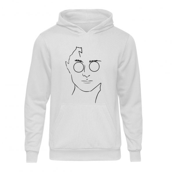 Minimalist Harry Potter Face Beyaz Kapşonlu Hoodie Unisex