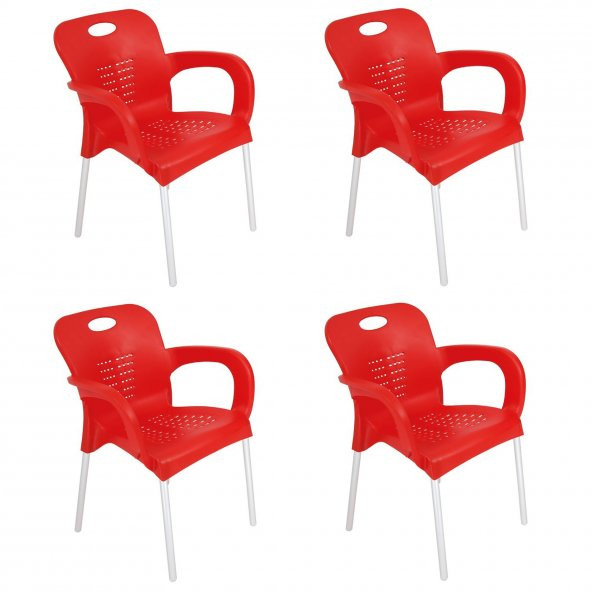 RomanoSet Nil Demir Ayaklı Plastik Kollu Sandalye 4 lü Set