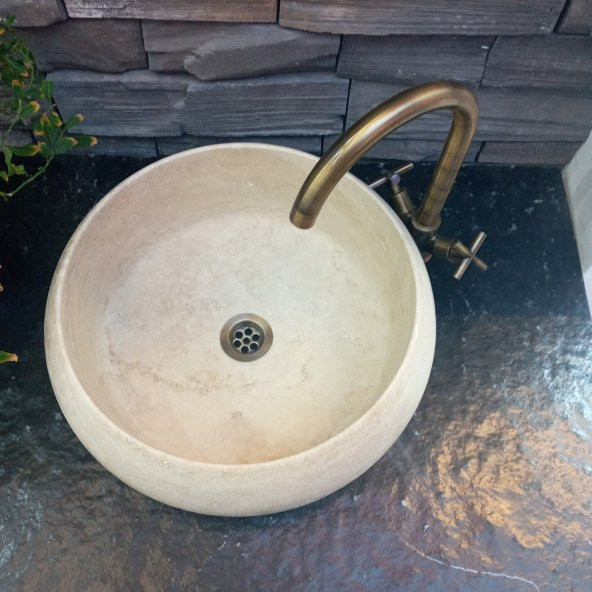 Doğal Taş Traverten - Traverten Yuvarlak Lavabo Model:10 - 3