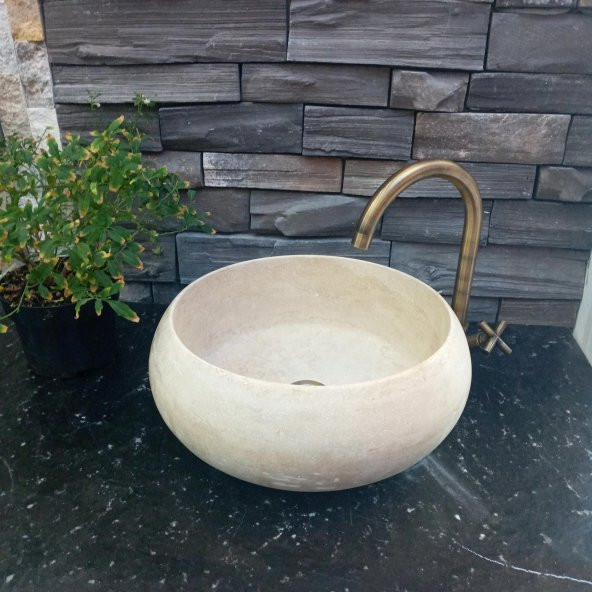 Doğal Taş Traverten - Traverten Yuvarlak Lavabo Model:10 - 4
