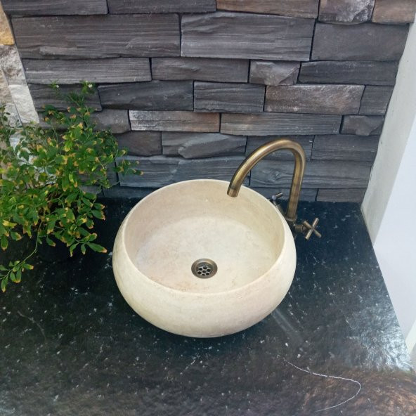 Doğal Taş Traverten - Traverten Yuvarlak Lavabo Model:10 - 5