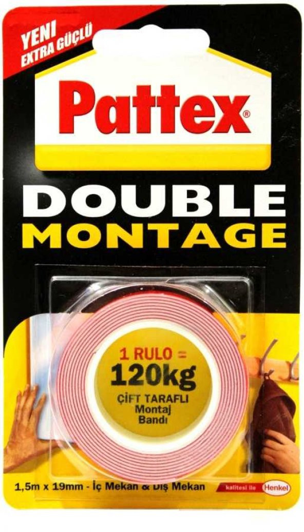 Henkel Pattex Double Montage 120 Kg Montaj Bandı 19 mm 1,5 Metre