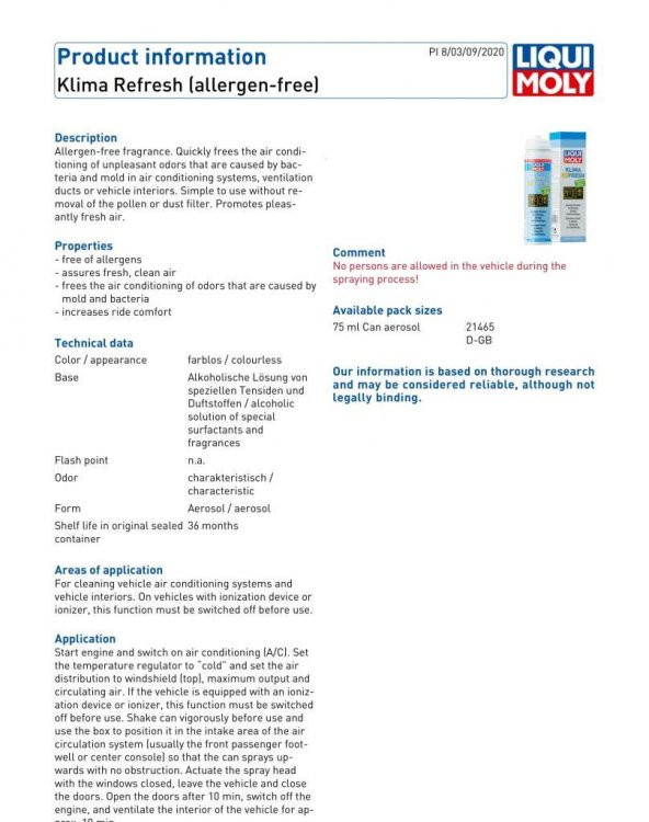 Liqui Moly Klima Koku Giderici (allergen-free) 75 ml  21465 - 4