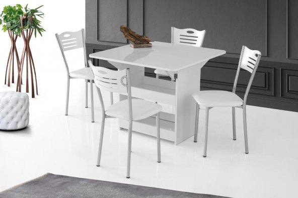 İzmir Katlanır Mutfak Masası ve 4 Sandalye 80x90cm Beyaz