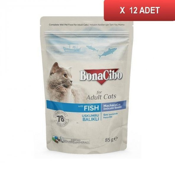 BonaCibo Pouch Balıklı Kedi Konservesi 85 gr (12 ADET)