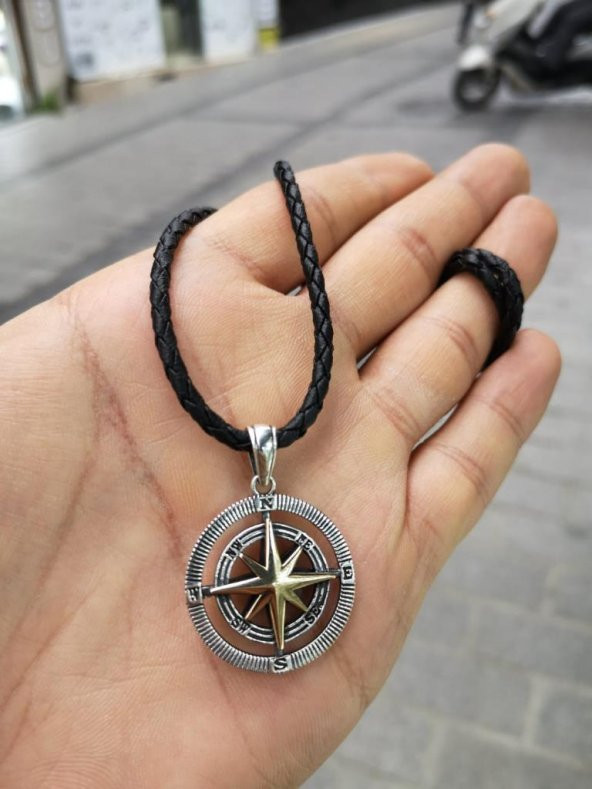 Deri İpli Gümüş Pusula Kolye Özel Tasarım - 7