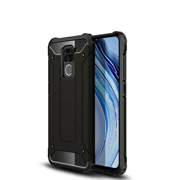 KNY Xiaomi Redmi Note 9 Kılıf Çift Katmanlı Armour Case Siyah