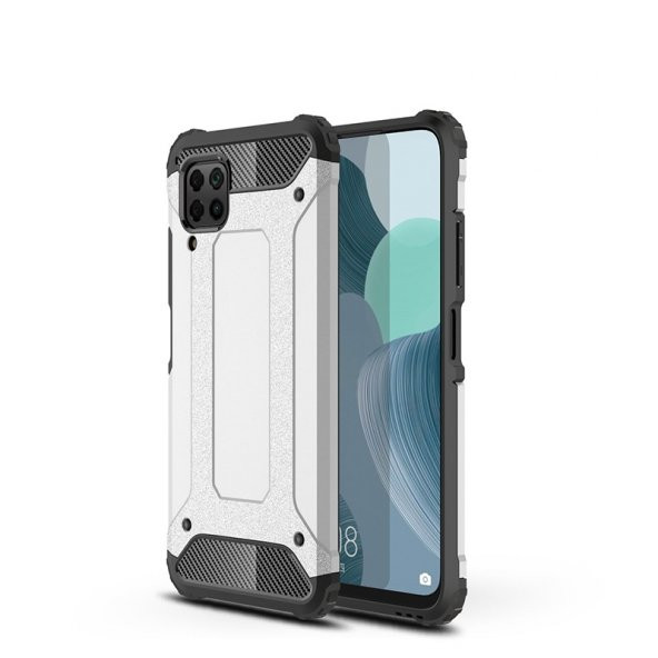 KNY Huawei P40 Lite Kılıf Çift Katmanlı Armour Case Gümüş