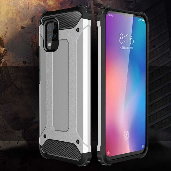 KNY Samsung Galaxy A31 Kılıf Çift Katmanlı Armour Case Gümüş - 3