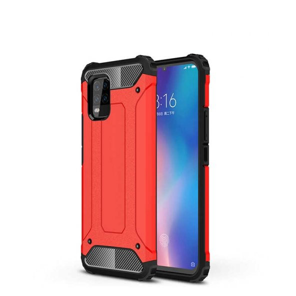 KNY Xiaomi Mi 10 Lite Kılıf Çift Katmanlı Armour Case Kırmızı