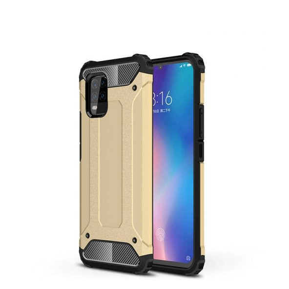 KNY Xiaomi Mi 10 Lite Kılıf Çift Katmanlı Armour Case Gold