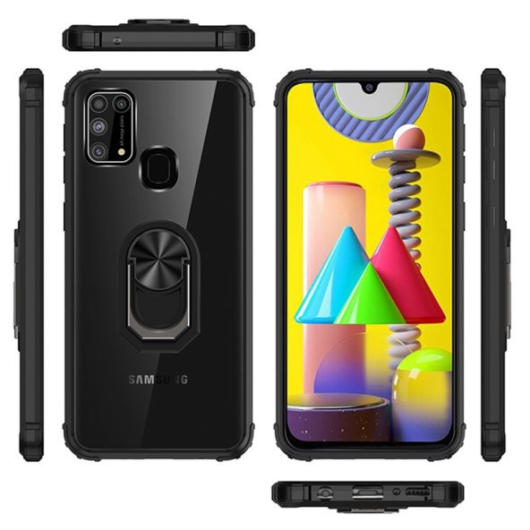 KNY Samsung Galaxy M31 Kılıf Renkli Silikon Kenarlı Mola Kapak Siyah - 4