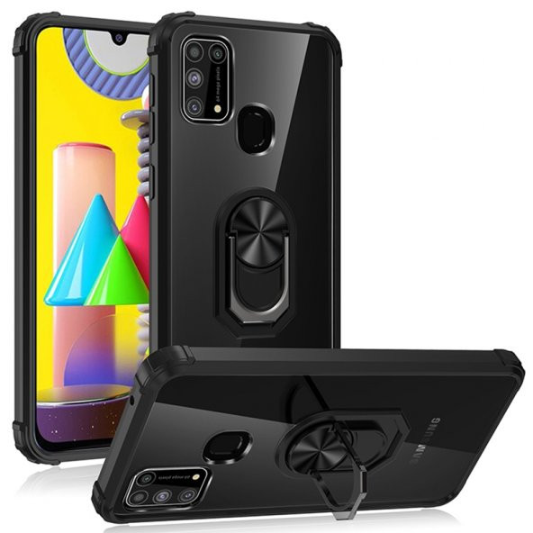 KNY Samsung Galaxy M31 Kılıf Renkli Silikon Kenarlı Mola Kapak Siyah - 5