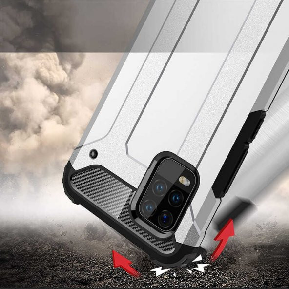 KNY Samsung Galaxy A31 Kılıf Çift Katmanlı Armour Case Gümüş - 4