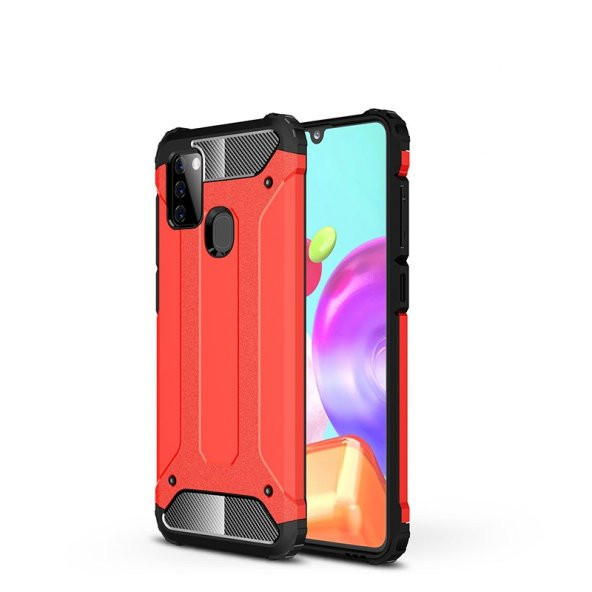 KNY Samsung Galaxy A21S Kılıf Çift Katmanlı Armour Case Kırmızı