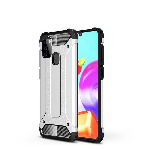 KNY Samsung Galaxy A21S Kılıf Çift Katmanlı Armour Case Gümüş