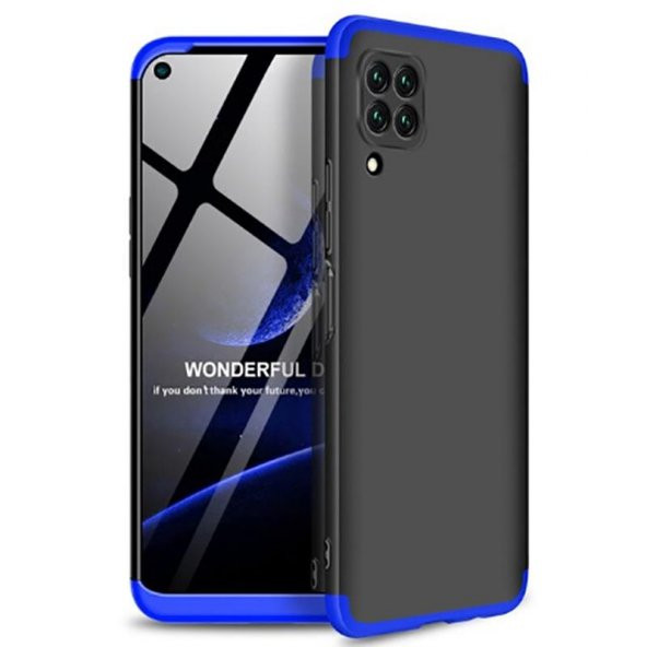 KNY Huawei P40 Lite Kılıf 3 Parça 360 Zore Ays Kapak Siyah - Mavi