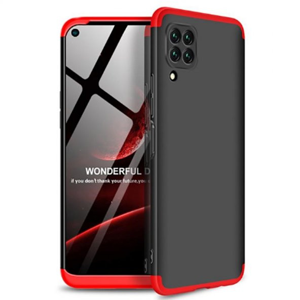 KNY Huawei P40 Lite Kılıf 3 Parça 360 Zore Ays Kapak Siyah - Kırmızı