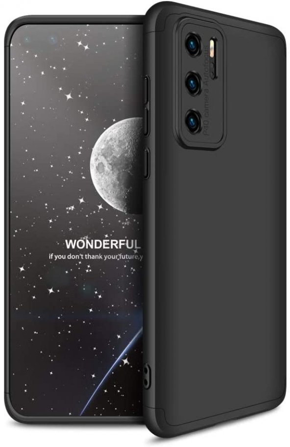 KNY Huawei P40 Pro Kılıf 3 Parça 360 Zore Ays Kapak Siyah