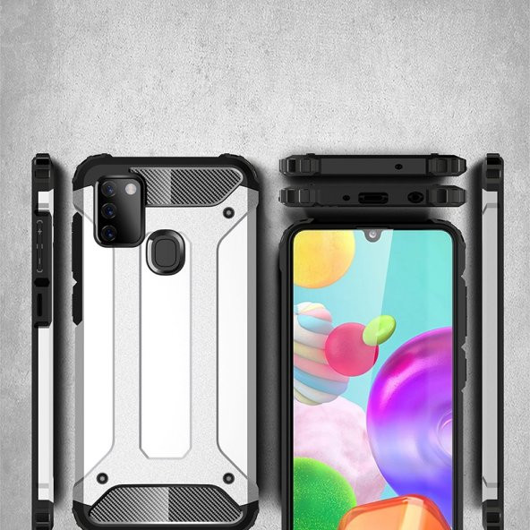 KNY Samsung Galaxy A21S Kılıf Çift Katmanlı Armour Case Gold - 3