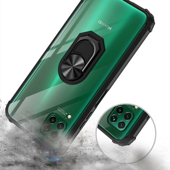 KNY Huawei P40 Lite Kılıf Renkli Silikon Kenarlı Yüzüklü Manyetik Mola Kapak Kırmızı - 2