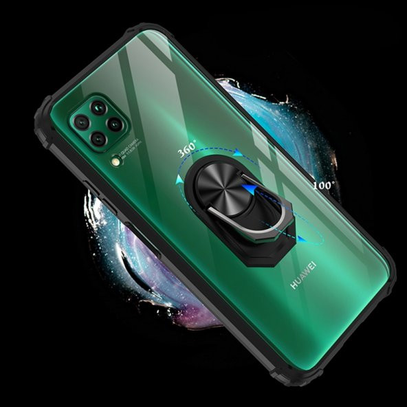 KNY Huawei P40 Lite Kılıf Renkli Silikon Kenarlı Yüzüklü Manyetik Mola Kapak Kırmızı - 4