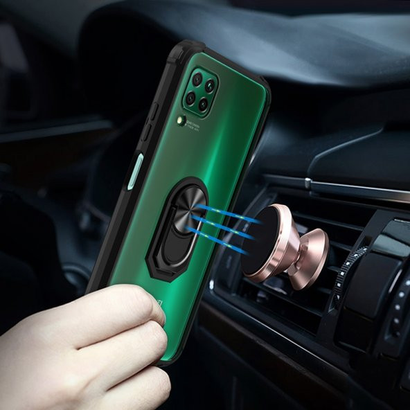 KNY Huawei P40 Lite Kılıf Renkli Silikon Kenarlı Yüzüklü Manyetik Mola Kapak Kırmızı - 5