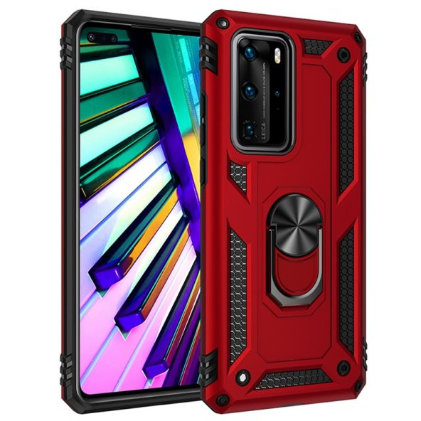 KNY Huawei P40 Pro Kılıf Ultra Korumalı Yüzüklü Manyetik Vega Kapak Kırmızı