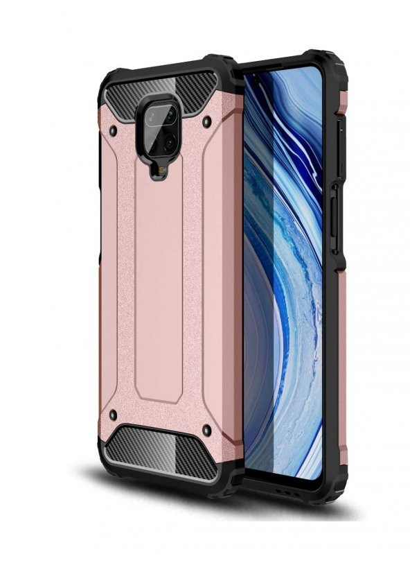 KNY Xiaomi Redmi Note 9 Pro Kılıf Çift Katmanlı Armour Case Rose Gold