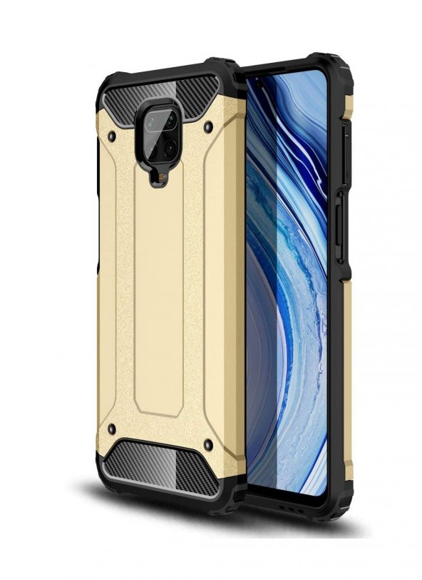 KNY Xiaomi Redmi Note 9 Pro Kılıf Çift Katmanlı Armour Case Gold