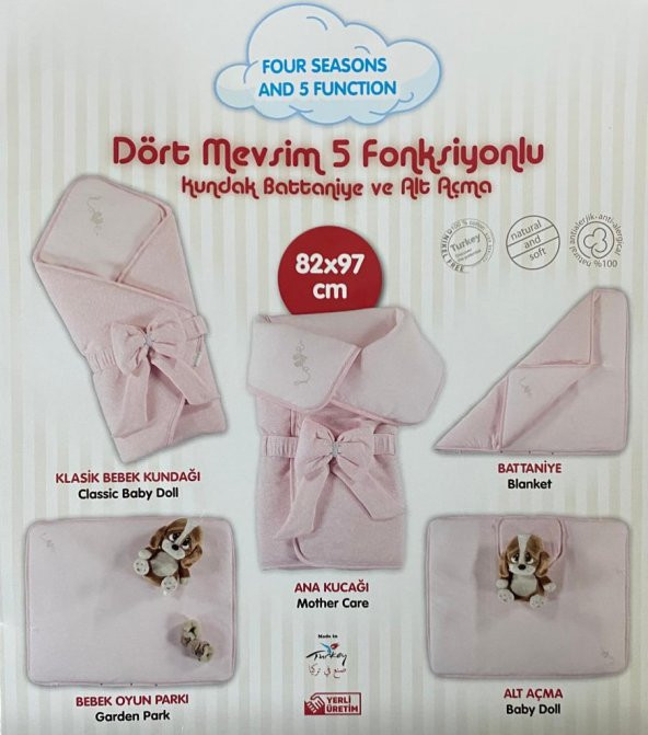 Yenidoğan Bebek Kundak, Hastane Çıkışı 5 Amaçlı Pamuk Kundak - 10