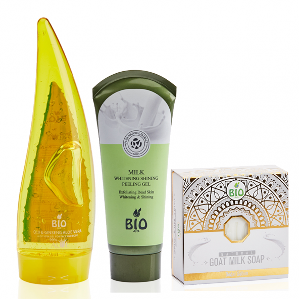 Bio Asia Aloe Vera Q10 & Ginseng Jel - Süt Özlü Peeling Jel - Keçi Sütü Özlü Sabun