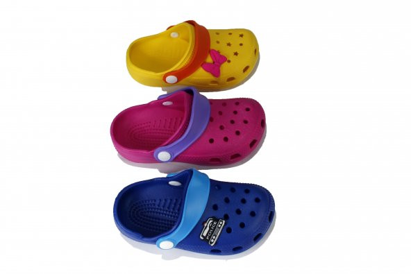 Akınalbella Çocuk Sarı Mavi Fuşya Burnu Kapalı Terlik Sandalet 25-30 Numara