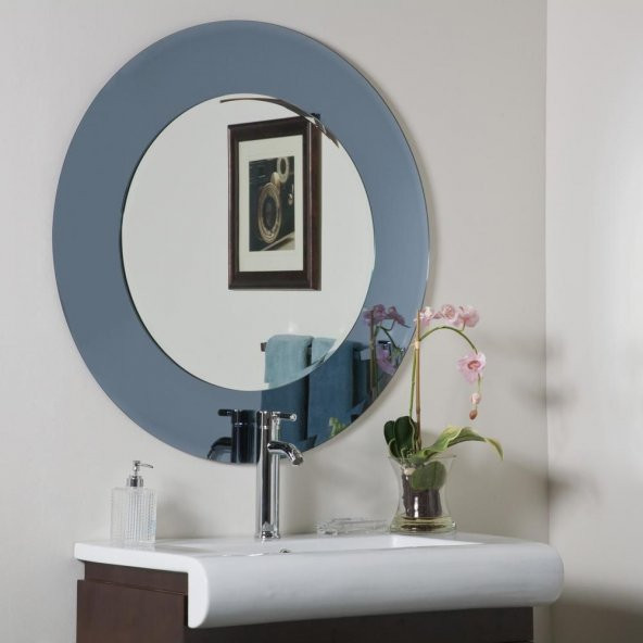 Lavabo Aynası Bizoteli Füme ve Düz Flotal Ayna 4 mm 70 cm Çapında